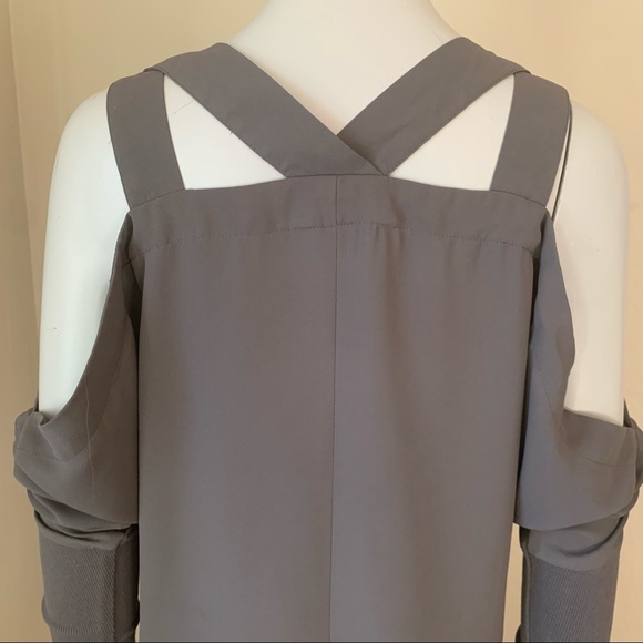 JUICY COUTURE Embellished Silky Cold Shoulder V-Neck Blouse Gray - Picture 10 of 15